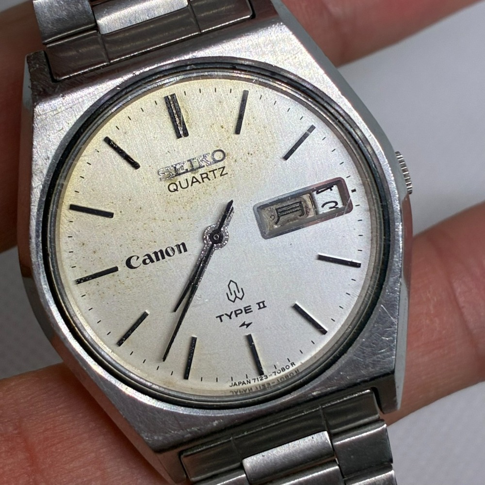 Seiko Type II Qtz 7123-7080 Canon Logo Dial Kanji Day Date Men's Watch-FOR PARTS